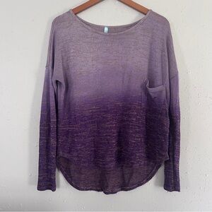 Loila Purple Ombre Lightweight Crew Neck Sweater Stretch Comfy Casual Fall Large